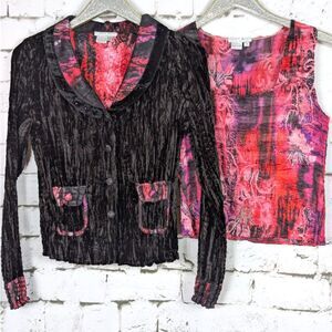ALBERTO MAKALI Crushed Velvet Jacket & Crinkle Top Set Y2K Fairygoth Whimsy MED